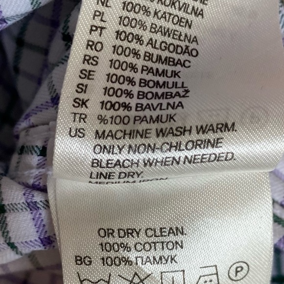 H&M Easy Care Men’s Button Up Cotton Shirt Checkered Green/Purple/White SZ S15 - Picture 9 of 11